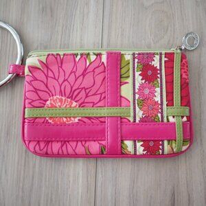 Vera Bradley Hello Dhalia Pink and Green Flower Wristlet Wallet Pouch
